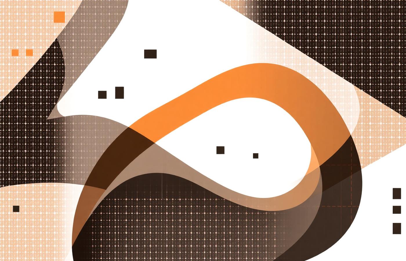 Abstract graphic composition of layered grids and curves representing structured data systems